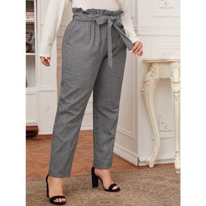 SHEIN Plus Paperbag Waist Belted Gingham Pants